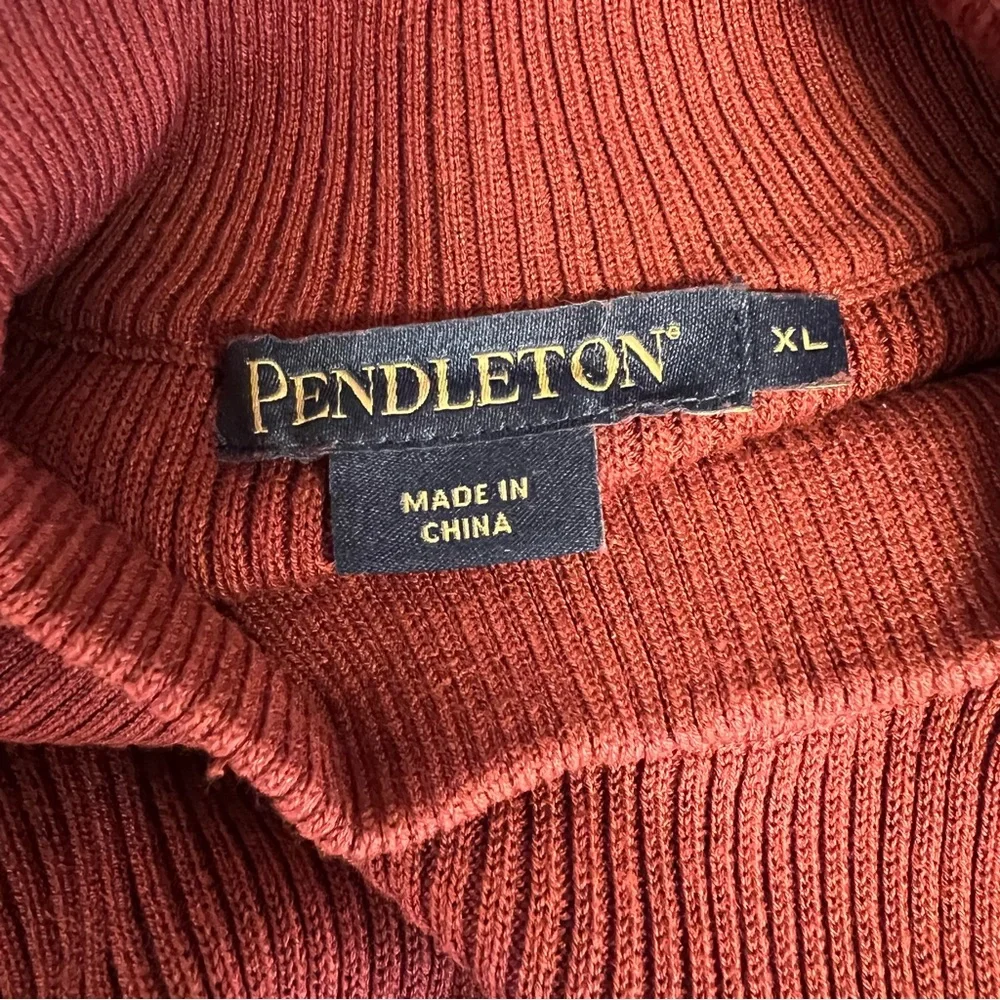 Pendleton Sweater XL Silk Cotton Ribbed Mock Neck Rust Long Sleeve Pullover - Picture 2 of 6